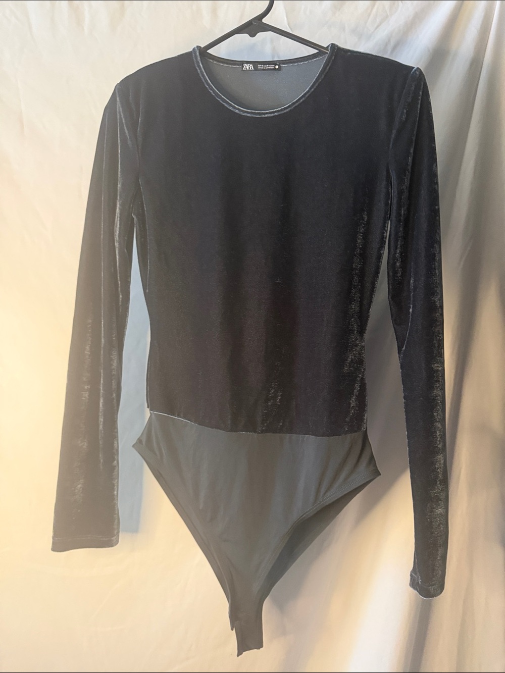 Zara Black Velvet Long-Sleeve Bodysuit